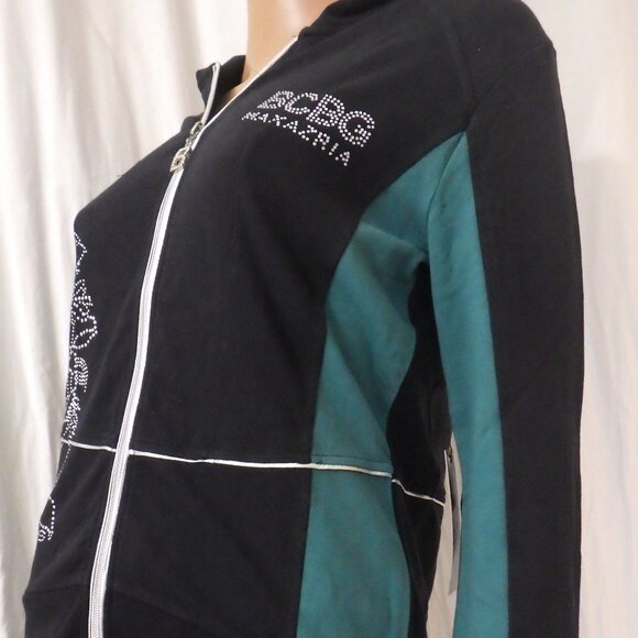 NWT BCBG sz SMALL MED LG XL 95% cotton TEAL BLK COLORBLOCK STUDDED 2PC TRACKSUIT - Picture 12 of 14